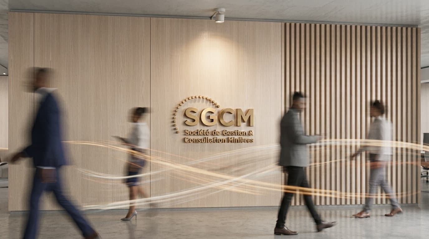Reception area with the SGCM logo